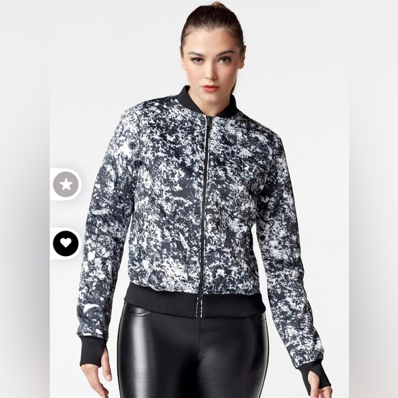 Blanc Noir Abstract Black & White Print Reversible Bomber Jacket EUC Medium EUC - Picture 4 of 5